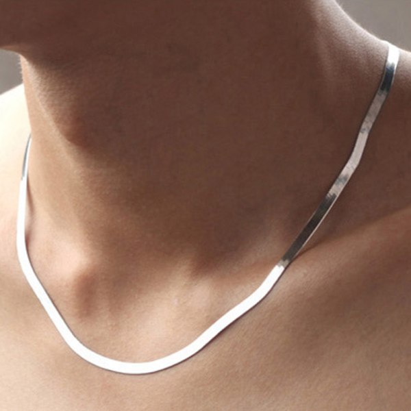 Silver Necklace 4MM Snake Chain Men & Women Couple Sterling Silver Jewelry Blade Chain