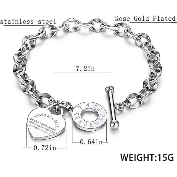 316L rostfritt stål kärlek hjärta charm armband för kvinnor tonårsflickor romantisk present silver/ros/18k guldpläterad Ot spänne armband - -