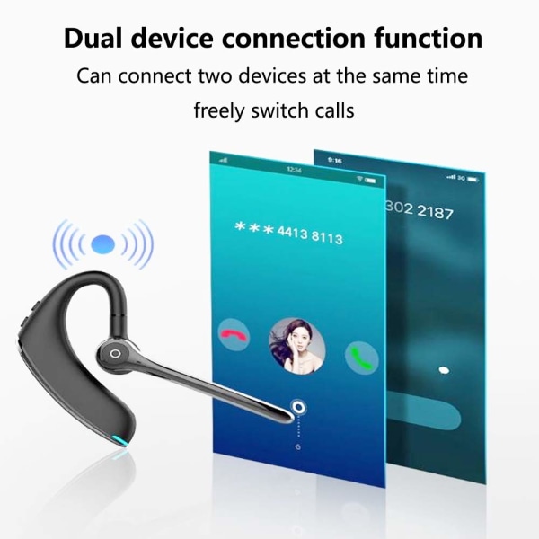 Bluetooth 5.1 Trådlöst Headset Vattentät Brusreducering (Svart)