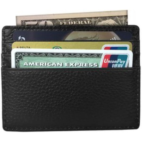 RFID Protect Slim Minimalistisk Lomme Læderpung Kortholder - Sort black