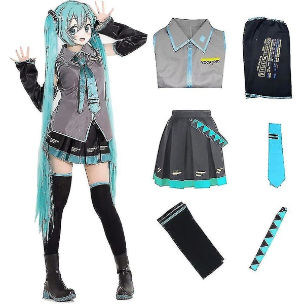 6 stk/sett Hatsune Miku Cosplay Costume Kvinner Performance Show Fancy Dress Comic Costumes Uniform Halloween Party (FMY) M