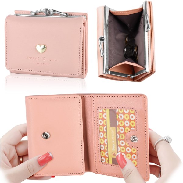 (Rosa) Läderplånbok damplånbok damplånbok kreditkort h