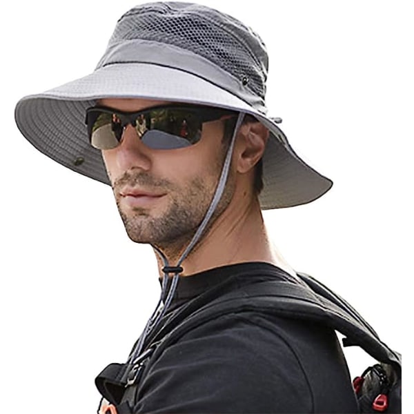 Solhat herre UV beskyttelse safari hat sommer udendørs fiskerhat grå