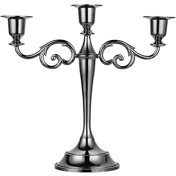 3-armet metallkandelaber lysestake sølv europeisk elegant lysestake lysestativ for bryllup middagsbordet jul fest hjeminnredning svart black