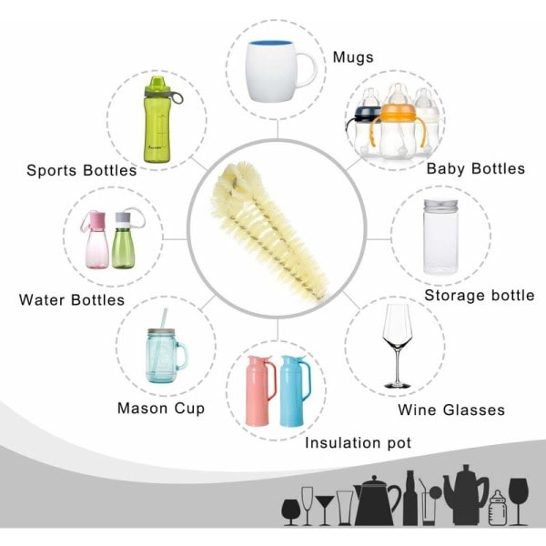 Bitar flaskrengöringsborstar, glasflaskborste, långt trähandtag och L-format borsthuvud, för glasflaska baby