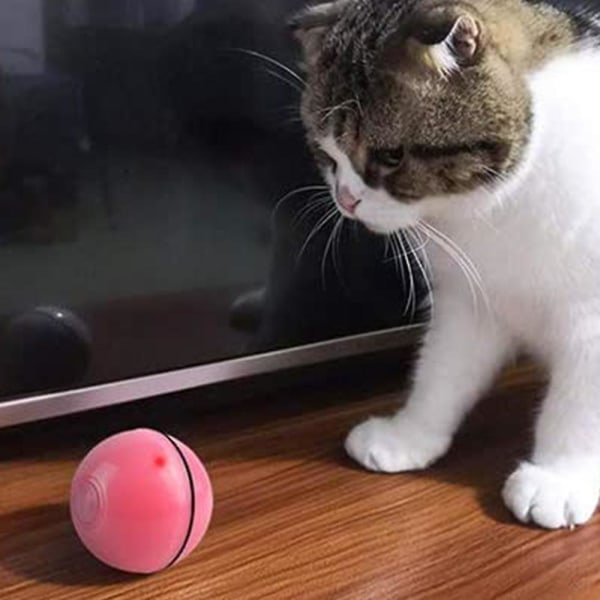 Interaktiv kattleksaksboll med led-ljus, 360 graders självroterande boll (röd)