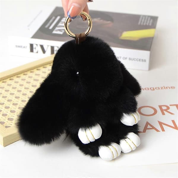 Cute Plush Bunny, Fluffy Rabbit Plush Toy Keychain, Bag Pendant, Key Ring Black