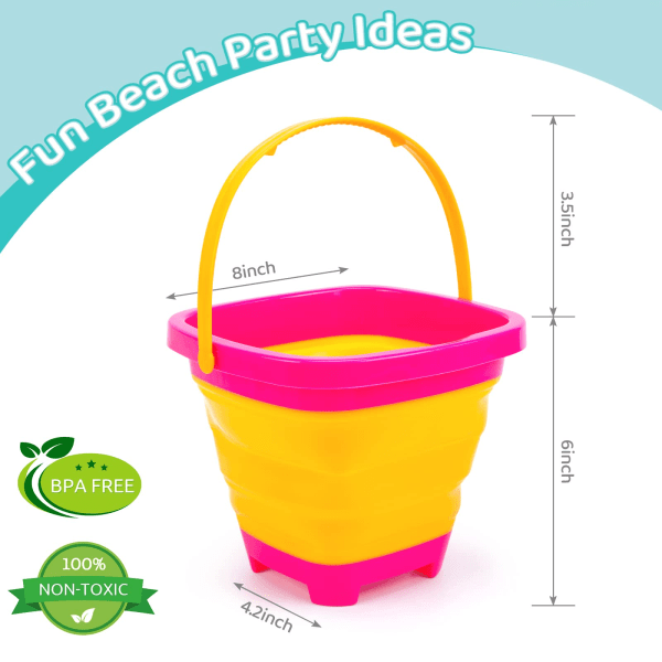 3PCS Foldable Beach Bucket Set, 2L Silicone Collapsible Beach Toy Buckets, Camping Gear, Egg Hunt Game, Easter Party Supplies