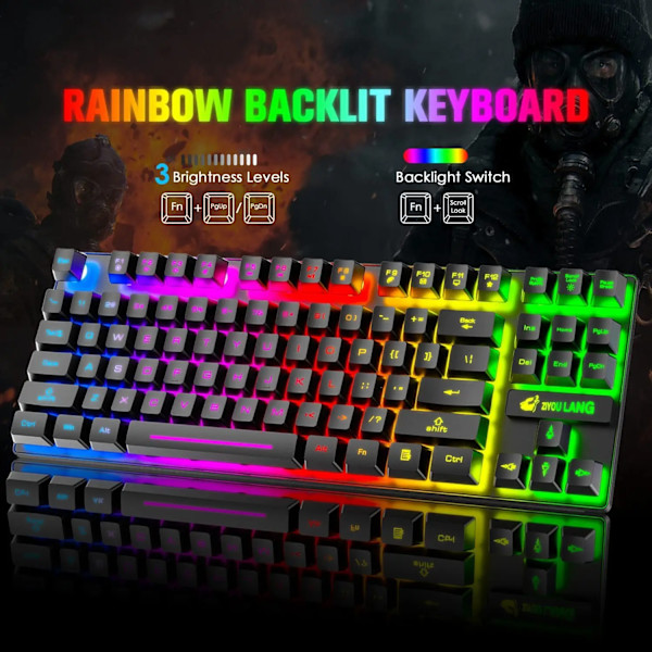 Trådlöst tangentbord och musset T87 87 tangenter mekaniskt tangentbord med spelmus RGB laddningsbart multimediatangentbord för PC-dator