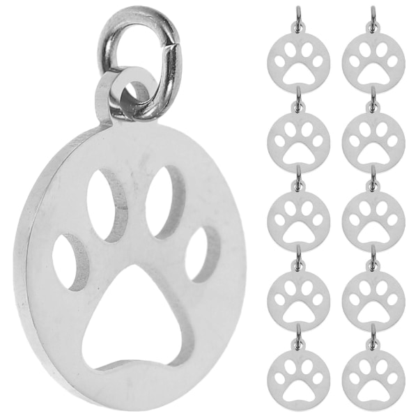 10 st ihåliga hundtassar platta runda berlocksmycken i rostfritt stål (1,2x1,2cm, silver)