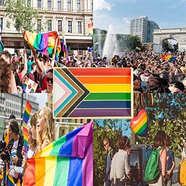 Pakke med 5 Progress Pride-slips, brosjer, flaggmerker, brosjer (Progress Pride)