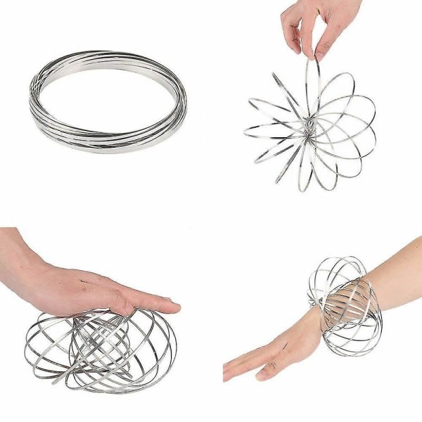 3D Magic Toy Arm Slinky Toroflux Flippy Flux Flow Rings Spinner Dynamic Armbånd, Sølv