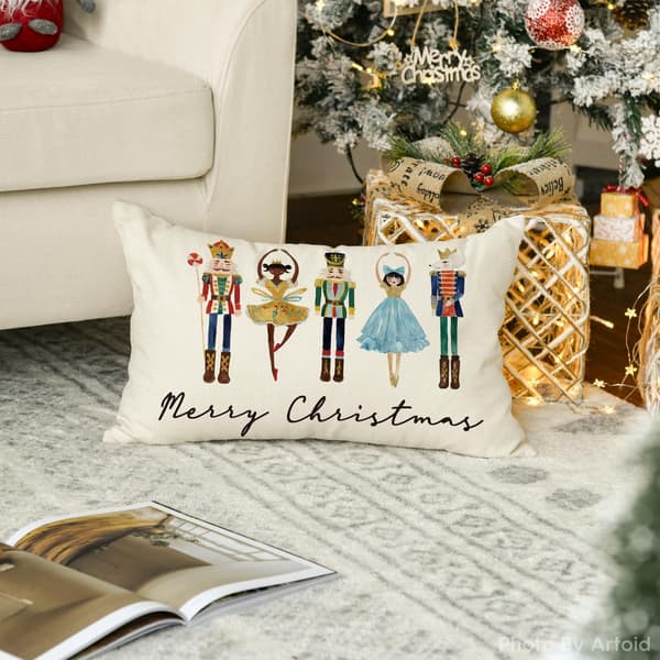 Mode Kuddfodral Jul Akvarell Nötknäppare God Jul Vinter Kuddfodral 30 x 50 cm