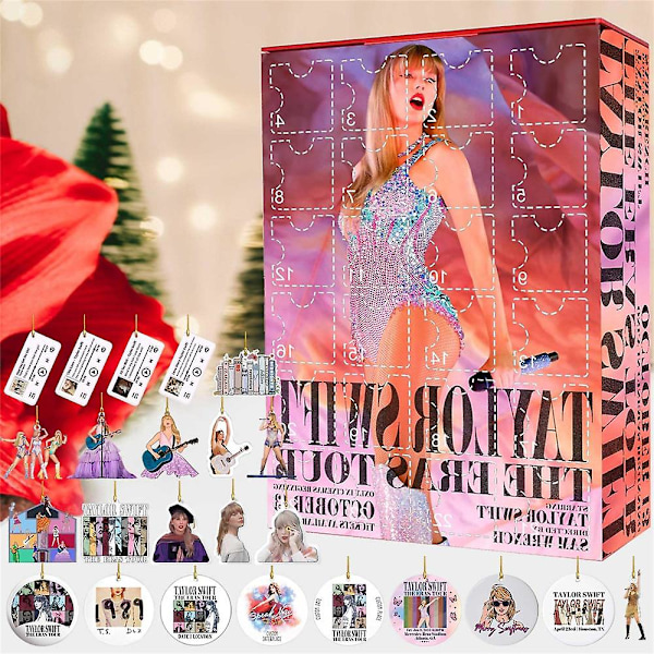 Julegave-nøkkelring med Taylor Swift-anheng 2023, 24 dagers nedtelling til jul, julekalender for fans, overraskelsesgave i blindboks A