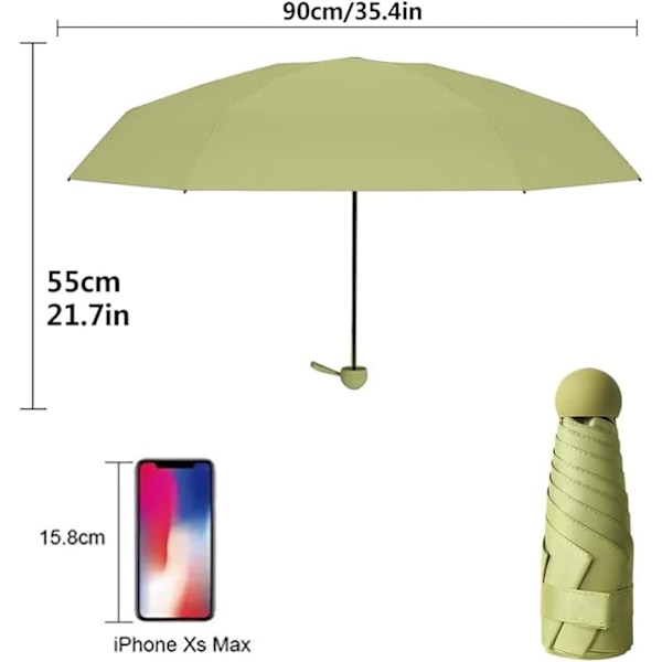 Sammenleggbar paraply, 6 rib paraply vindtett Matcha Green