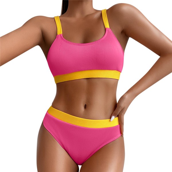 Dames Vatteret Bikini Sæt Badetøj Sommer Badetøj Strandtøj Rose rød Rose edited L
