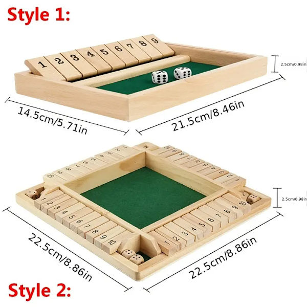 Shut The Box Terningbræt Spil til 4 Spillere - Perfekt til Familiemøder og Fester