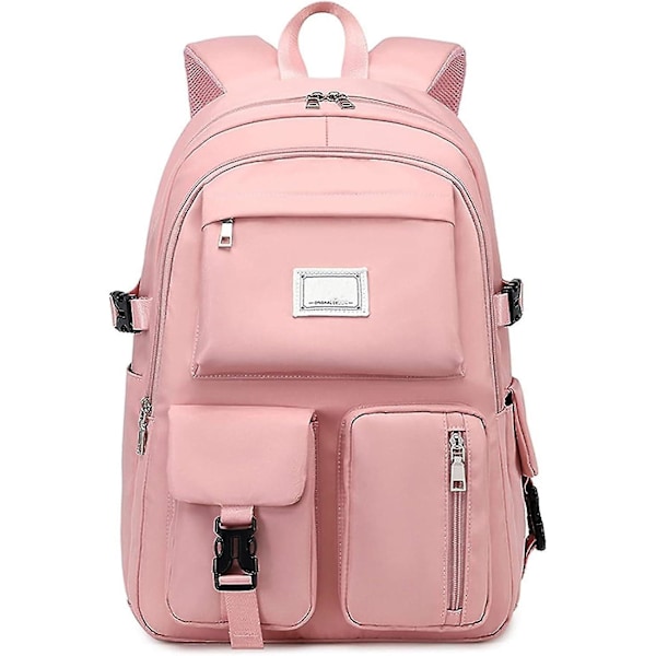 Koululaukut tytöille, suurikapasiteettinen reppu, lukion monilokeroinen reppu, vedenpitävä koululaukku Pink