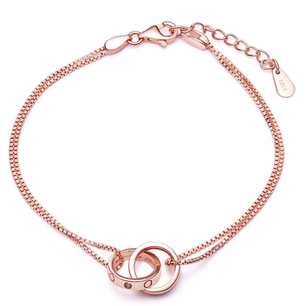 Damearmbånd Cubic Zirconia Interwoven Ring To Link Armbånd Justerbart Charm Armbånd i Sterling Sølv Rose Gold
