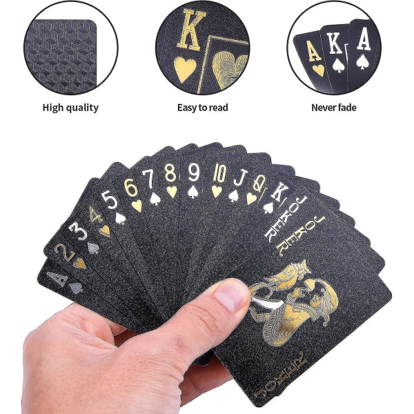 Svarta spelkort, vattentäta kort med kubmönster på baksidan av kort, kortlek med låda för kortspel, magic och fest