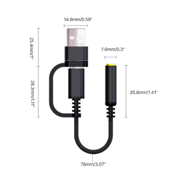 USB Type C - 3,5 mm liitäntä ja latausadapteri, 2-in-1 USB C - Aux musiikkiliitäntä nopea lataus kuuloke-adapteri