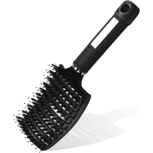 Hårborste, vildsvinsborste, professionell böjd ventilerad frisör Hårstylingverktyg Snabbtorkande massageborstar (svart)
