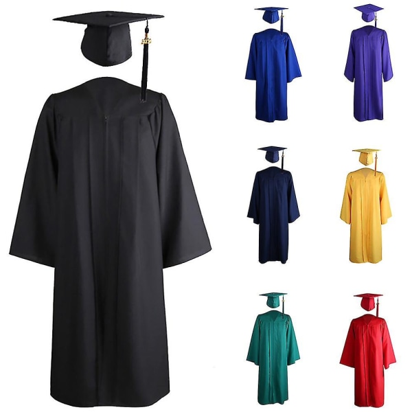 2022 Adult Zip Closure University Academic Graduation Gown Mortarboard Cap Black