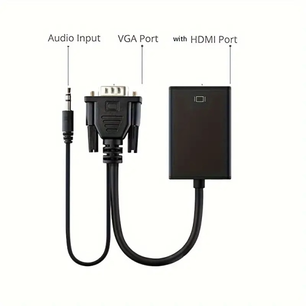VGA til HDMI-adapterkabel med 3,5 mm lydkabel, envejstransmissionsadapter