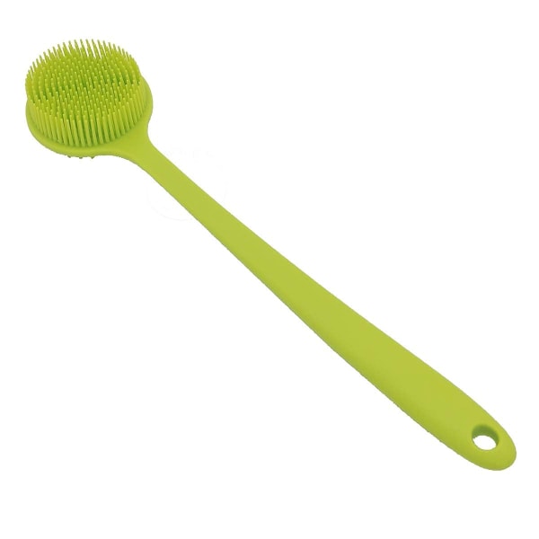 Silikon ryggskrubber mjuk badkroppsborste för dusch med långt handtag (grön)
