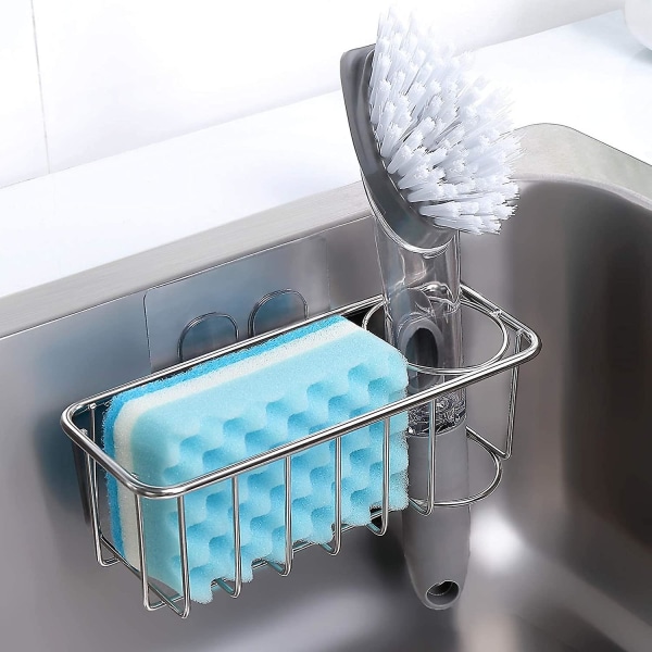 Svampholder for vask Caddy - Kjøkkenvask Svampholder, 2 i 1 børsteholder