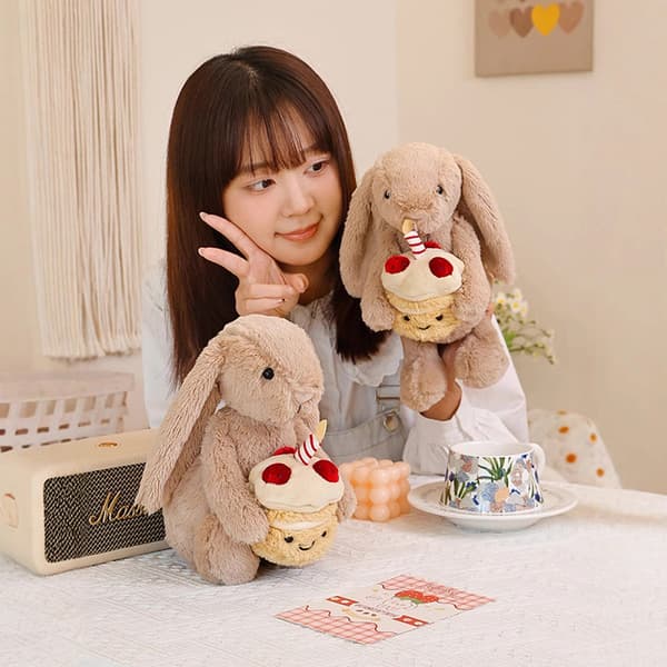 Original Jelly Cat 30cm Bashful Bonnie Holding a Birthday Cake Plush A2