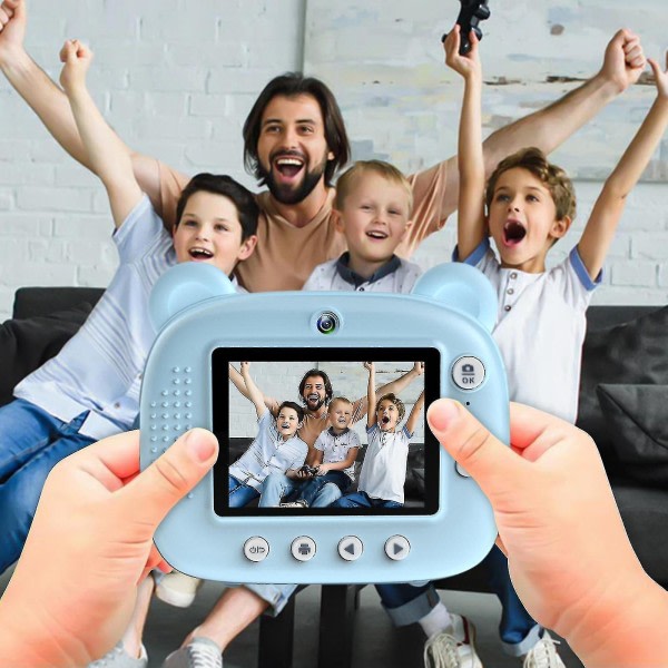 Utskrift for barn, 24 MP digitalkamera for barn 3-12 år Blekkfri utskrift 1080p videokamera for barn, med musikkspiller, fargeblyanter, trykk