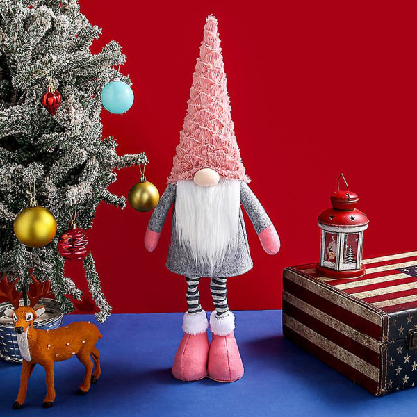 Ansiktsløs julenisse plysjdukke med uttrekkbare ben og lang lue alve plysjleker Feriehus butikkvindu Dekor Ny