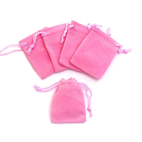 50 stk. 5 x 7 cm fløjlssnørepose, lille smykkegave-display-emballagepose, slikgavepose, fest jule-/bryllupsgavepose, pink