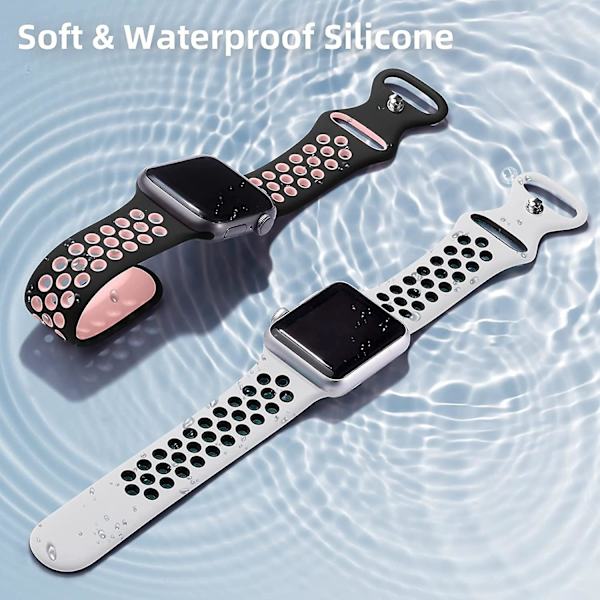 6-pack sportband kompatibla med Apple Watch band 44mm 45mm 42mm 41mm 40mm 38mm 49mm, ventilerande mjukt silikon sportband för Apple Wa