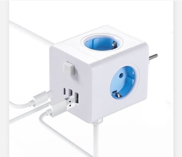 Multifunktionel stikdåse med USB - Kompakt terningforlængerledning med afbryder til hjemmet, kontoret og rejser