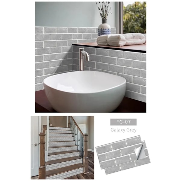 Paket med 6 kakeldekor 15 x 30 cm, väggdekaler självhäftande kakel självhäftande kakelfilm PVC-kakel badrum kök bakvägg