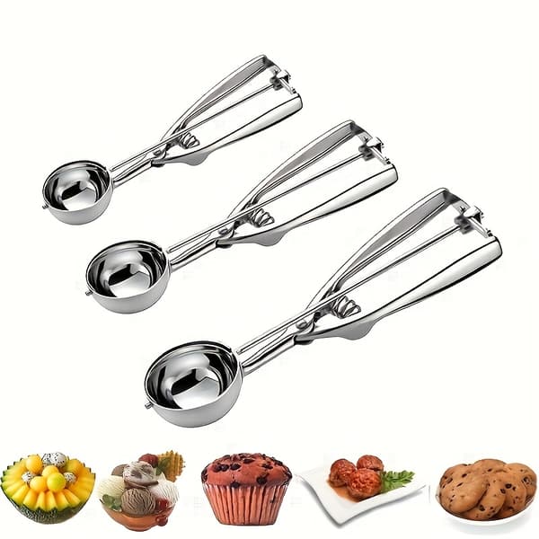 Iskremøse og deigspade i rustfritt stål for baking av kjeks og cupcakes S+M+L