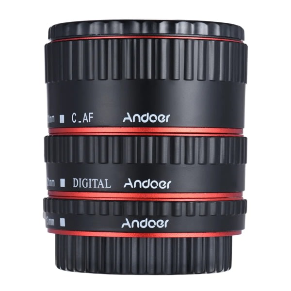 Färg Metall TTL Autofokus AF Macro Extension Tube Ring för Canon EOS EF EF-S-60D 7D 5D II 550D Röd