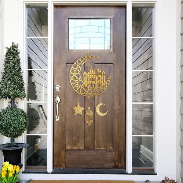 Trædørskilt Eid Mubarak Hult Måne Stjerner Design Ramadan Festligheder Væghænger Style B