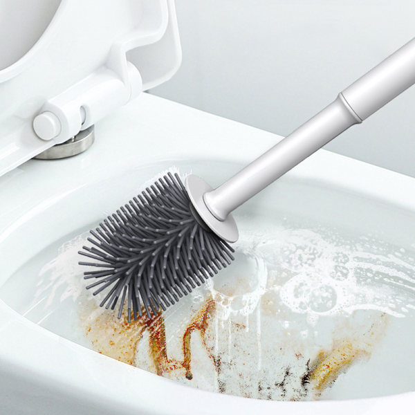 Toalettbørste- og holdersett, silikonbørste for rengjøringsskål for baderom Børstesett med pinsett - off-white