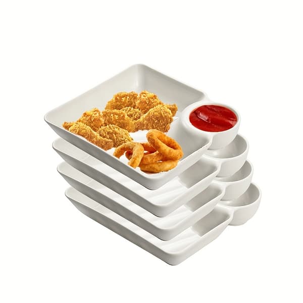 Dumplingtallrikset i plast med såsområde, delad sushitallrik, 4 st, diskmaskinsäker