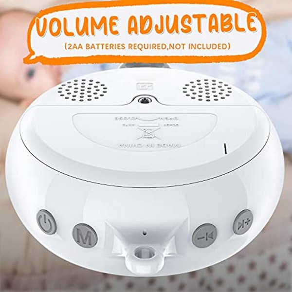 Spjälsängsmobil Motor Baby Music Box Spinner med 3 lägen Volymjusterbar 12 vaggvisor Automatisk avstängning efter 30 minuter [dB} White