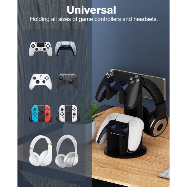 Universal Stativ til Gamepad og Headset, 2 i 1 Game Controller Stativ Holder Opbevaring