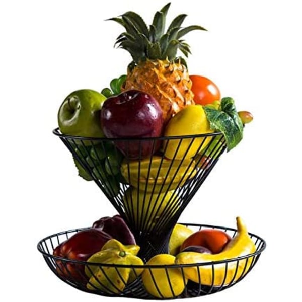 2-lags fruktutstillingsstativ i metall - Fruktkurv - Fruktkurv - Dekorativt brett - For mer plass på kjøkkenbenken - Hvit