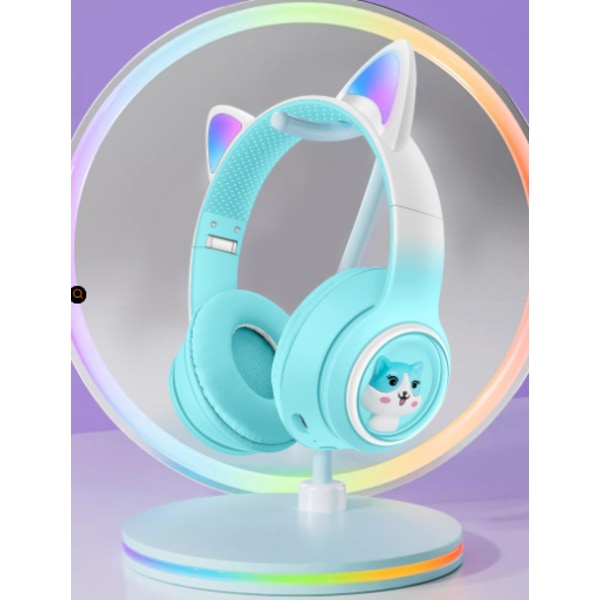 Nya lysande Bluetooth-hörlurar med kattsöta öron och bra basljud，iseblue