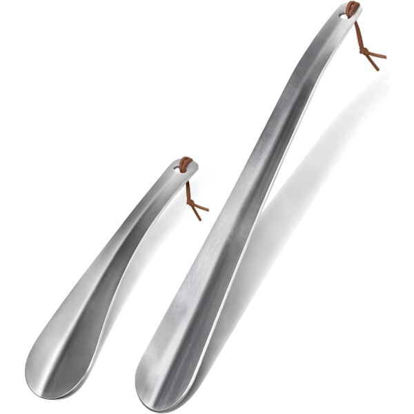 Metallista kengänpujottaja 2 kpl - Pitkä kengänpujottaja laiskalle kengänpujottajan avustajalle narulla 30 cm, pieni kengänpujottaja 18,5 cm narulla