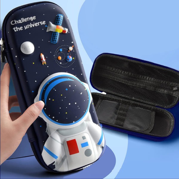 3D Astronaut-etui for barn, gutter, vanntett blyantveske med blyantlomme (mørkeblå)