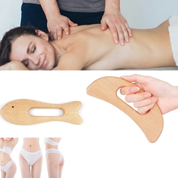 2st Trä Gua Sha Board Massage Tool Set Anti Cellulite Body Shaping Massager med Handtag Rygg Body Massager