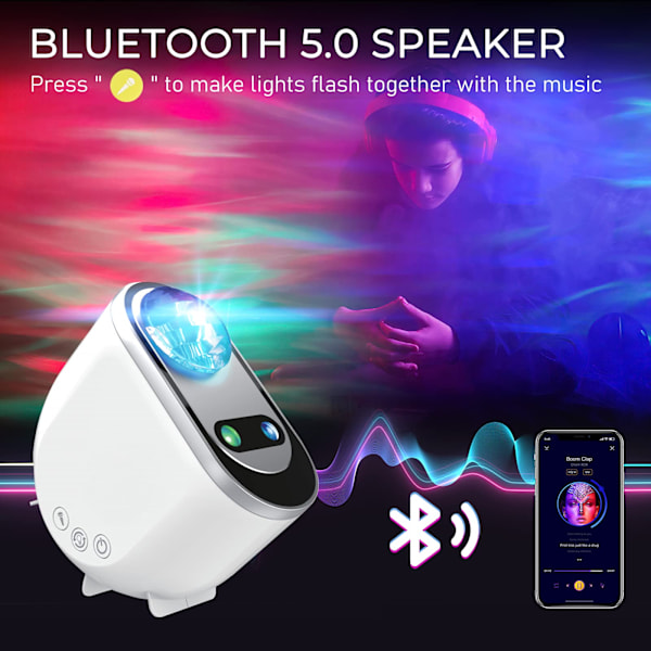 Galaxy Aurora Projektor - LED-stjärnprojektor med vitt brus och Bluetooth-högtalare - Perfekt julklapp och rumsdekoration